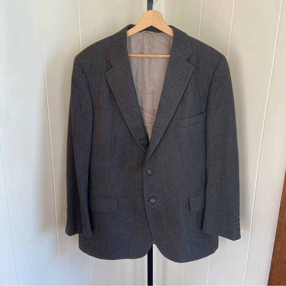Vintage Chaps Ralph Lauren Gray Herringbone Wool 2pc Suit Mens Blazer 47R 40x29 - Picture 2 of 10